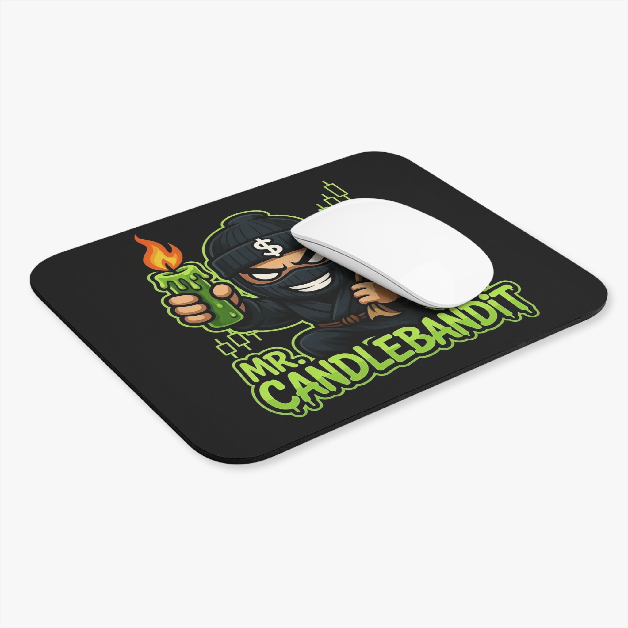 Mouse Pad — Mr. Candlebandit Gaming/Desk Mousepad with Cartoon Bandit & Flame Design