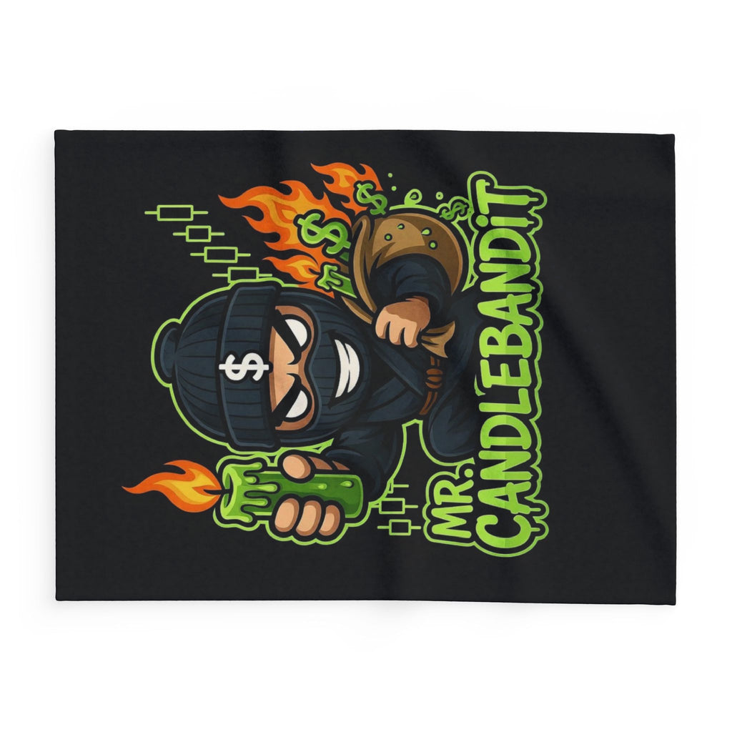 Mr. Candlebandit Arctic Fleece Blanket – Cartoon Bandit Candles, Neon Green & Flame Cozy Throw