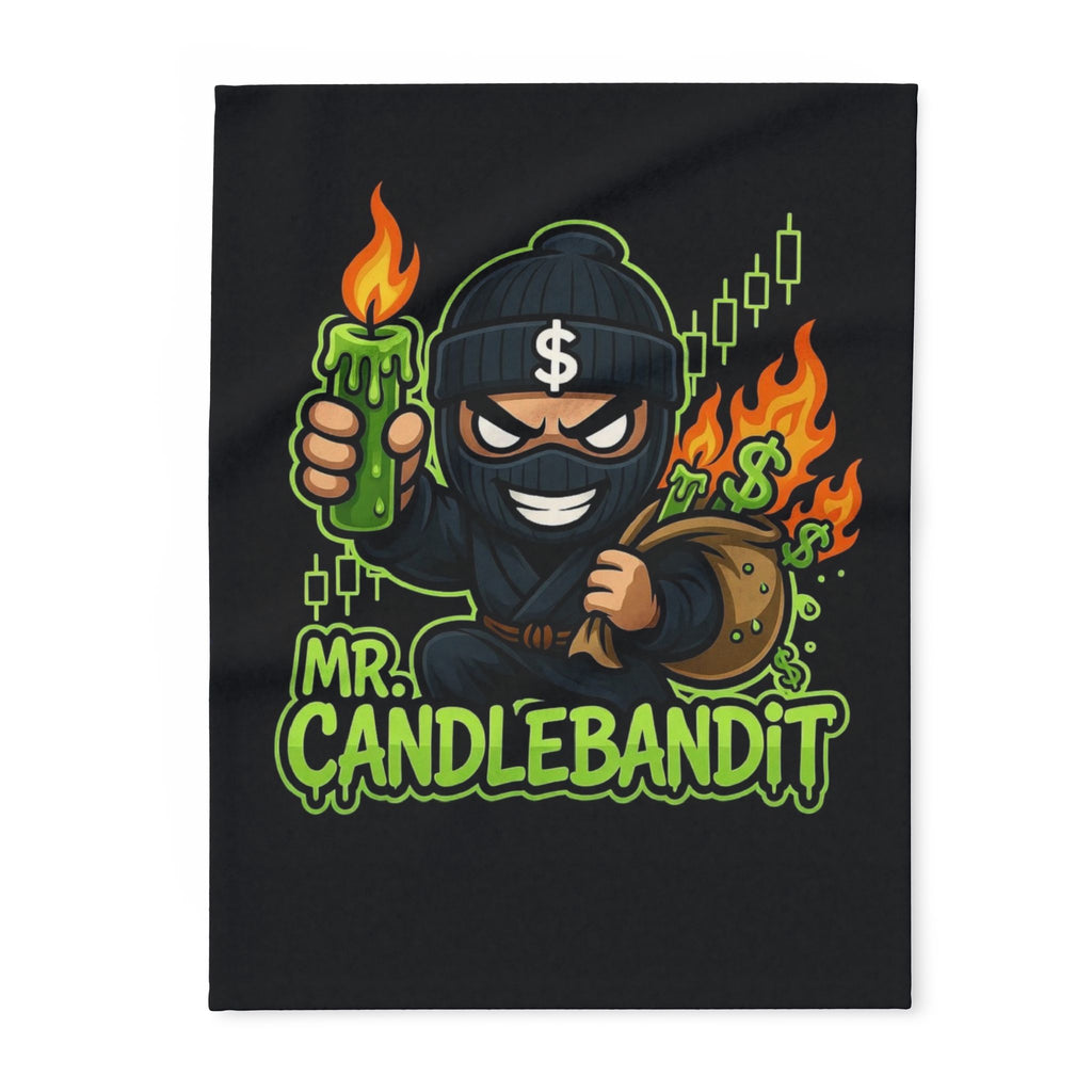 Mr. Candlebandit Arctic Fleece Blanket – Cartoon Bandit Candles, Neon Green & Flame Cozy Throw