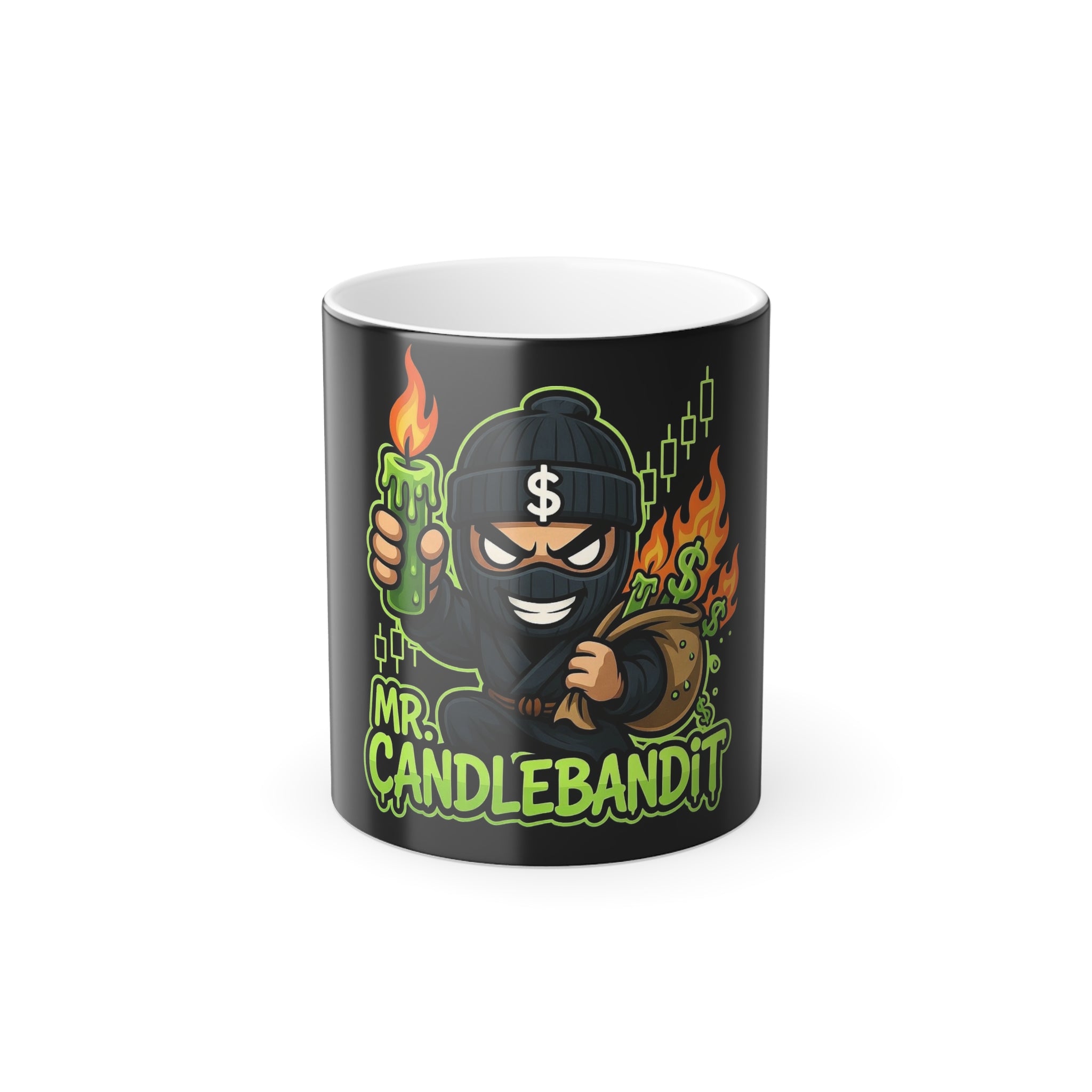 Color-Changing Mug — 'Mr. Candlebandit' Crypto Candle Trader Design, 11 oz